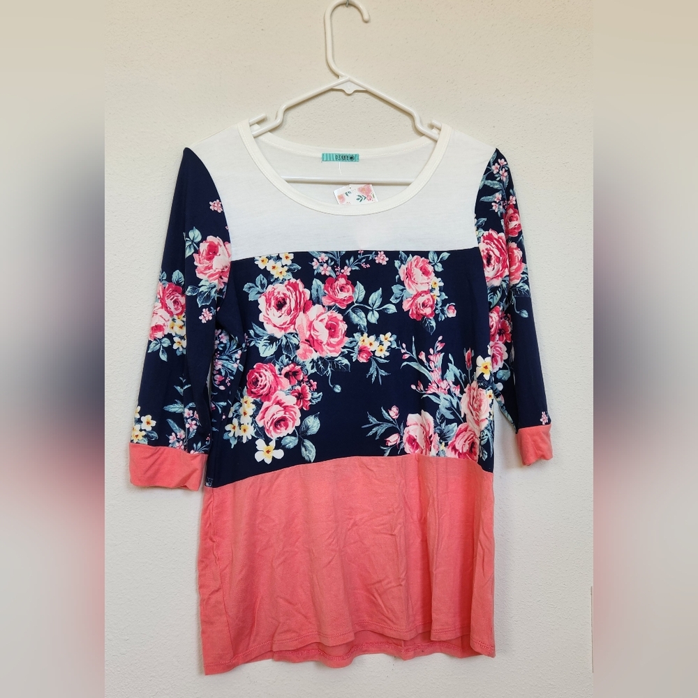 XL floral shirt, multicolor, 3/4 sleeve